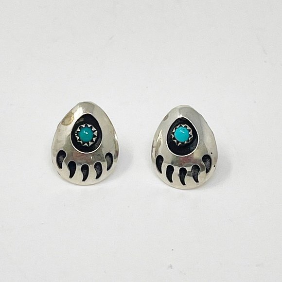 Jewelry - Vintage 925 Sterling Silver Southwest Turquoise Bear Paw Stud Pierced Earrings